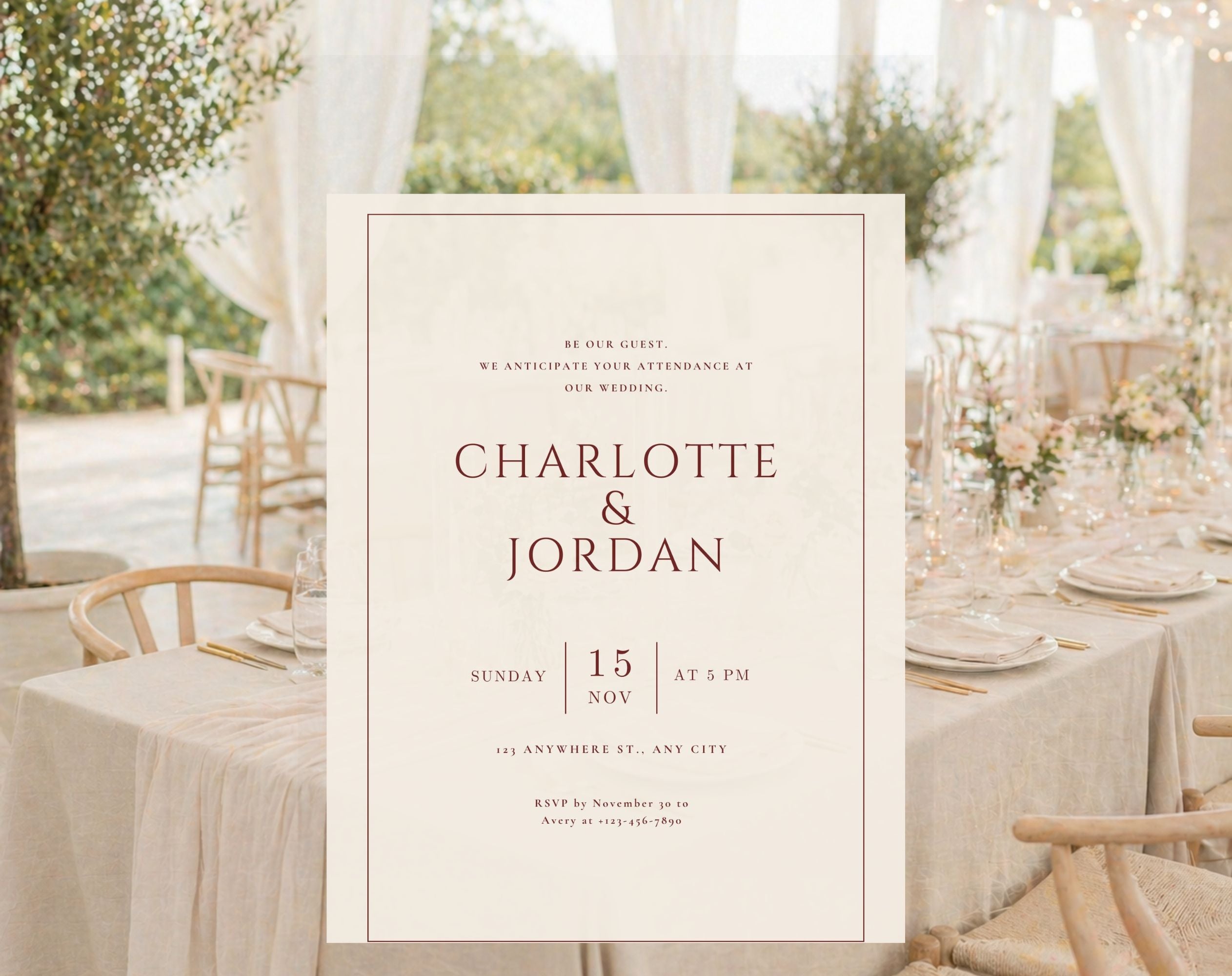 Beige Minimalist Wedding Invitation