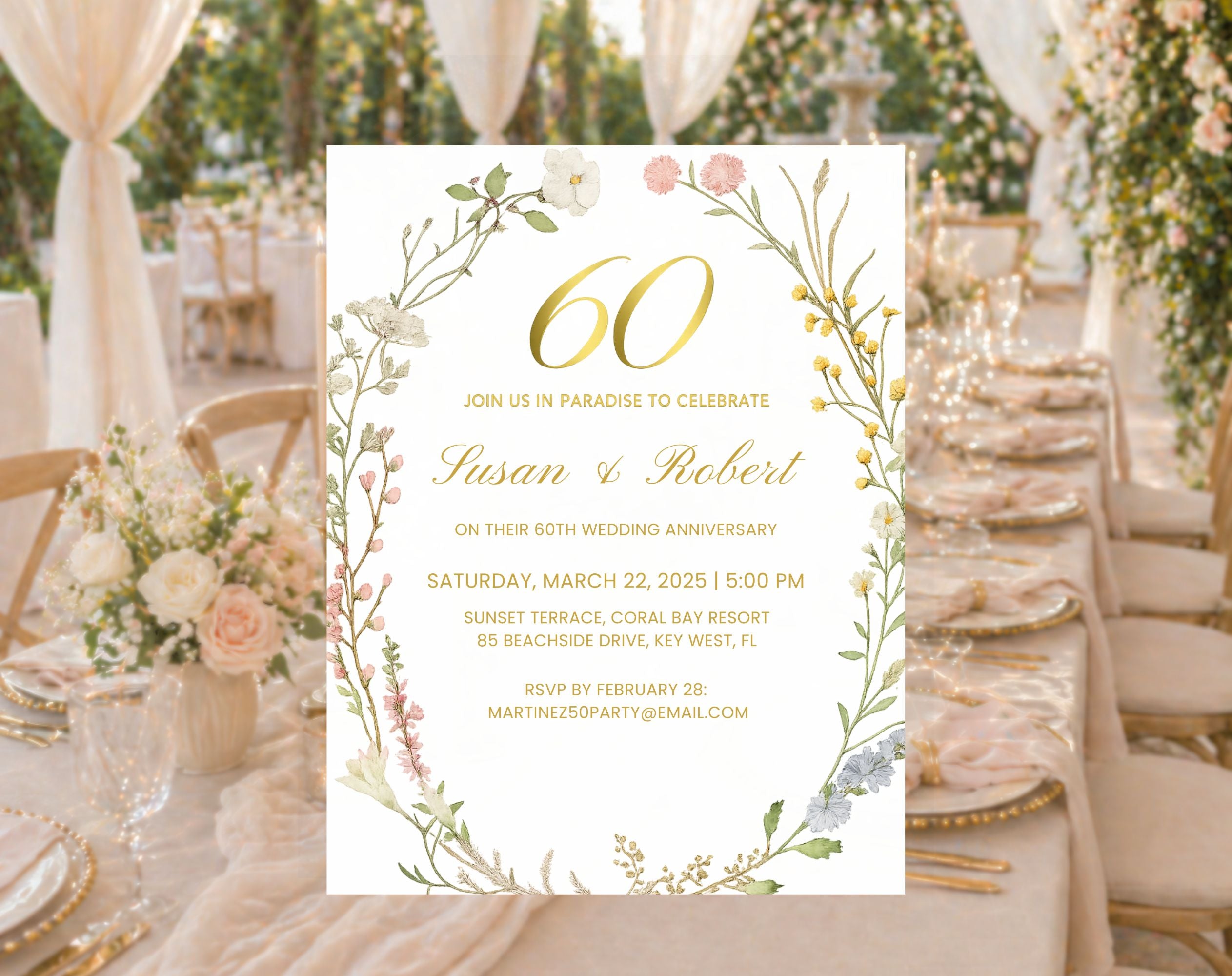 Elegant Floral 60th Wedding Anniversary Invitation