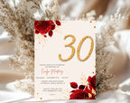 Red Rose Gold 30th Birthday Invitation