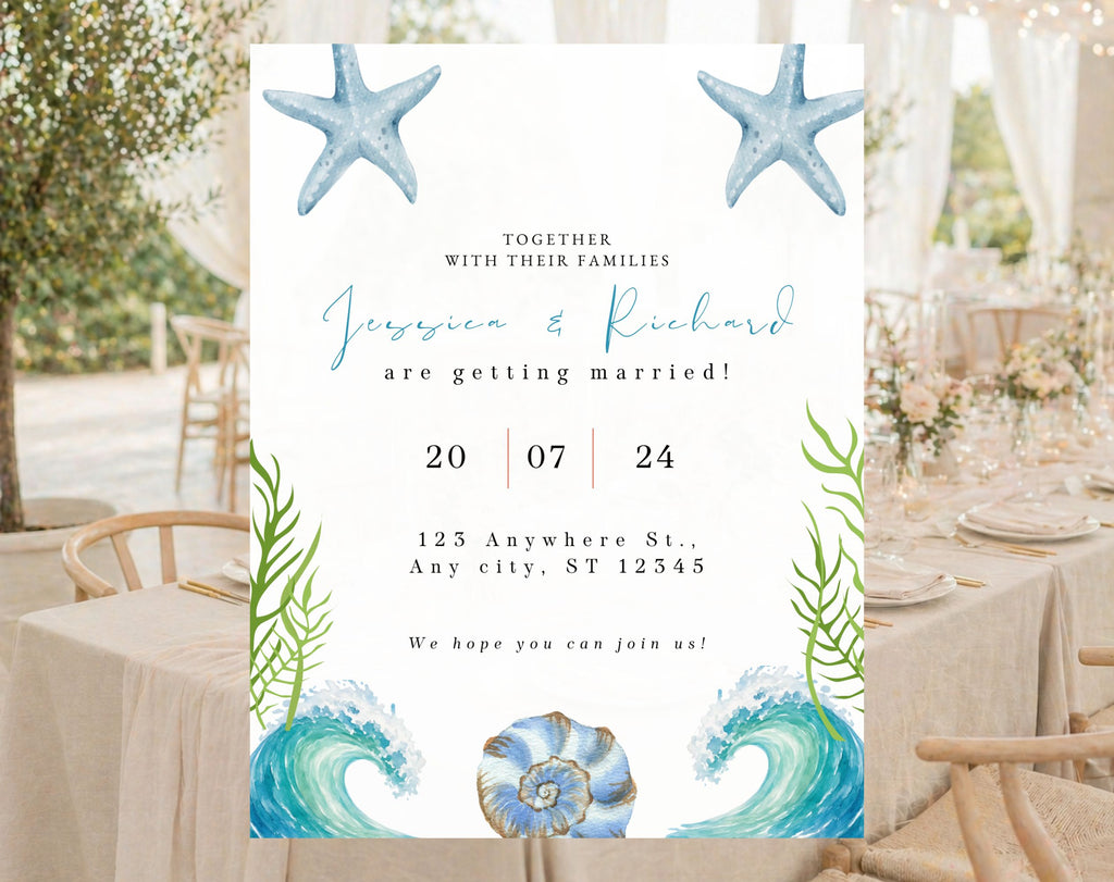 Coastal Beach Wedding Invitation Template