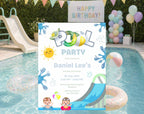 Blue Green Pool Party Kids birthday Invitation