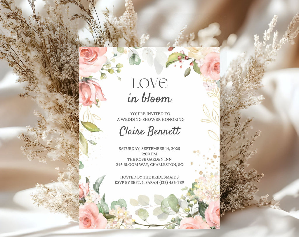 Peach and Green Floral Bridal Shower Invitation