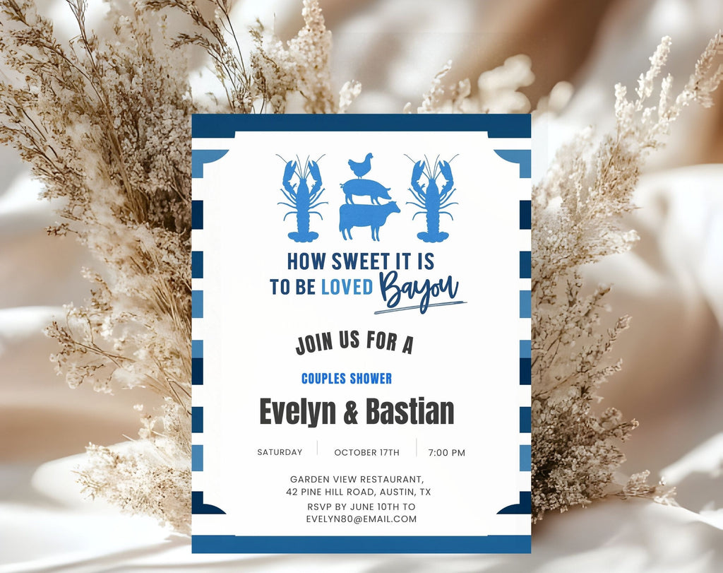 Blue and White Bayou Couples Shower Invitation