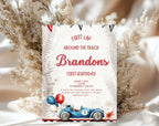 Red Blue Race Car First Birthday Invitation