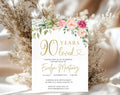 Gold Floral 90th Birthday Invitation