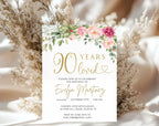 Gold Floral 90th Birthday Invitation