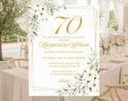 White Gold Floral 70th Wedding Anniversary Invitation