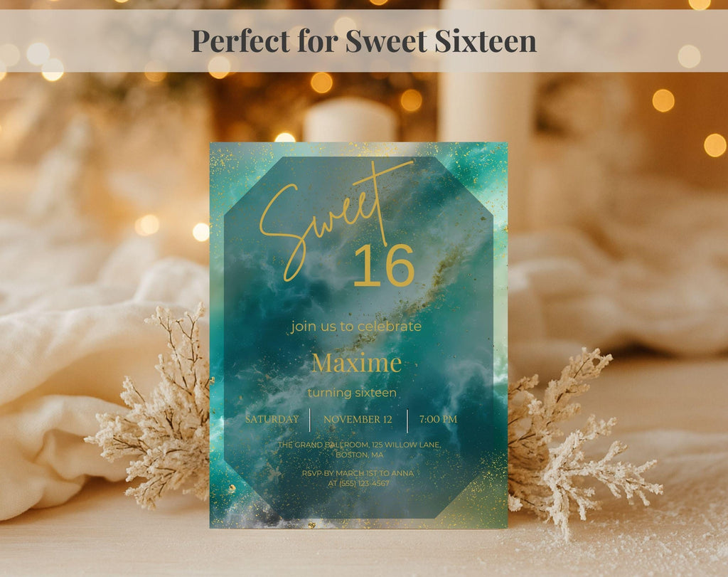 Gold Sweet 16 Birthday Invitation