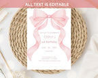 Pink Bow first birthday Invitation