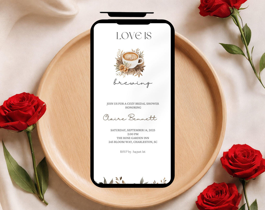 Love is Brewing Beige Coffee Bridal Shower Invitation