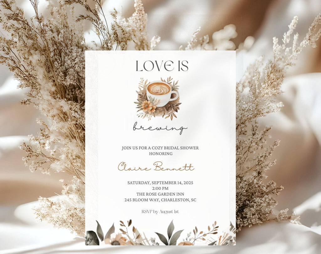 Love is Brewing Beige Coffee Bridal Shower Invitation