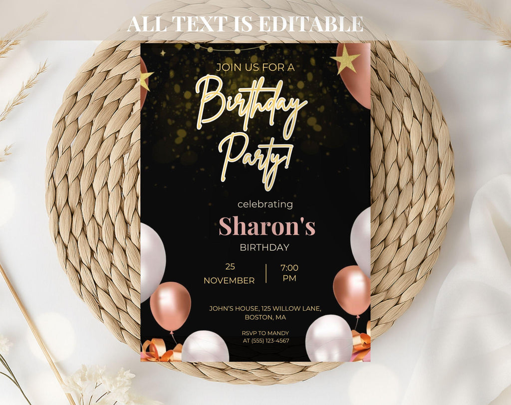 Black & Gold Birthday Invitation