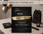 25th gold black Birthday Party Invitation