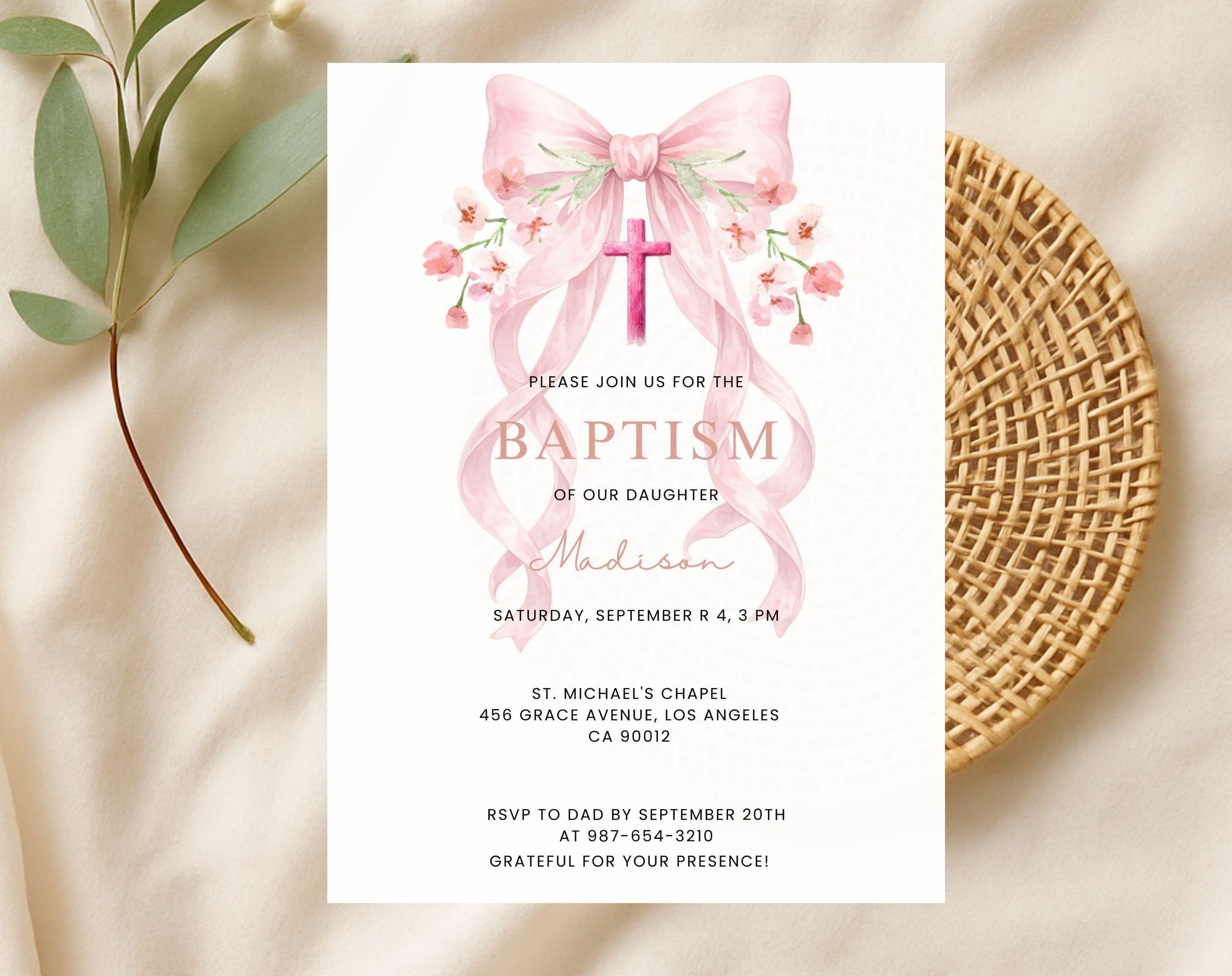 Pink Baptism Invitation for Girl