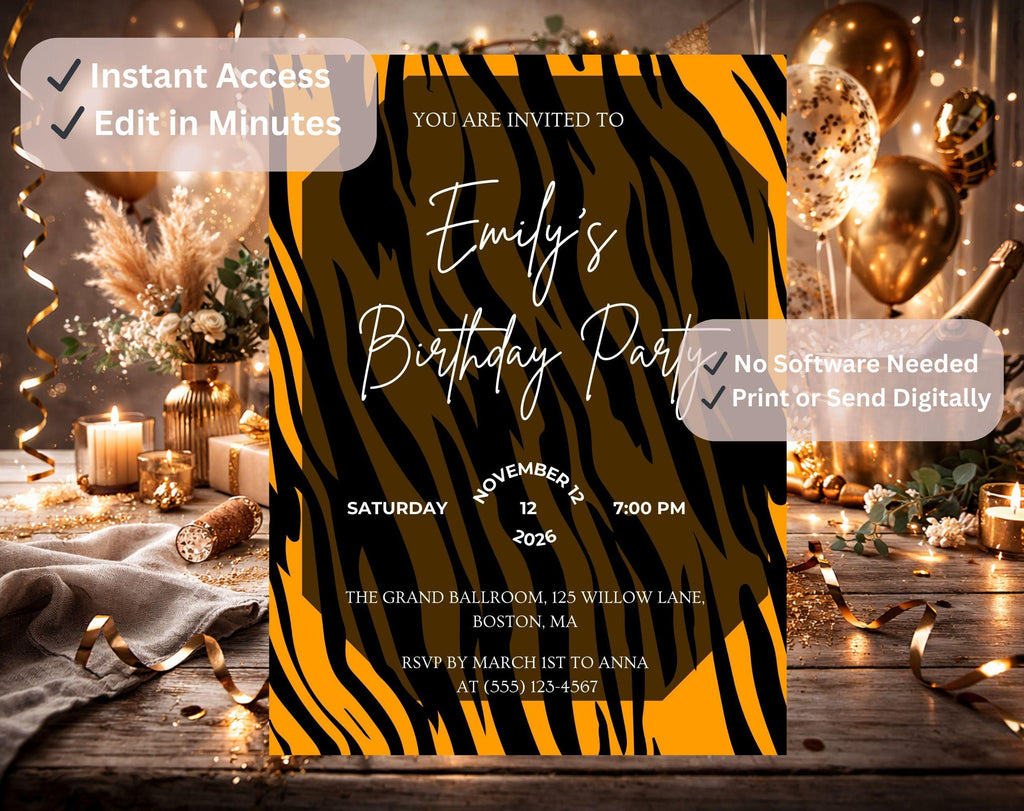 Tiger Print Birthday Invitation