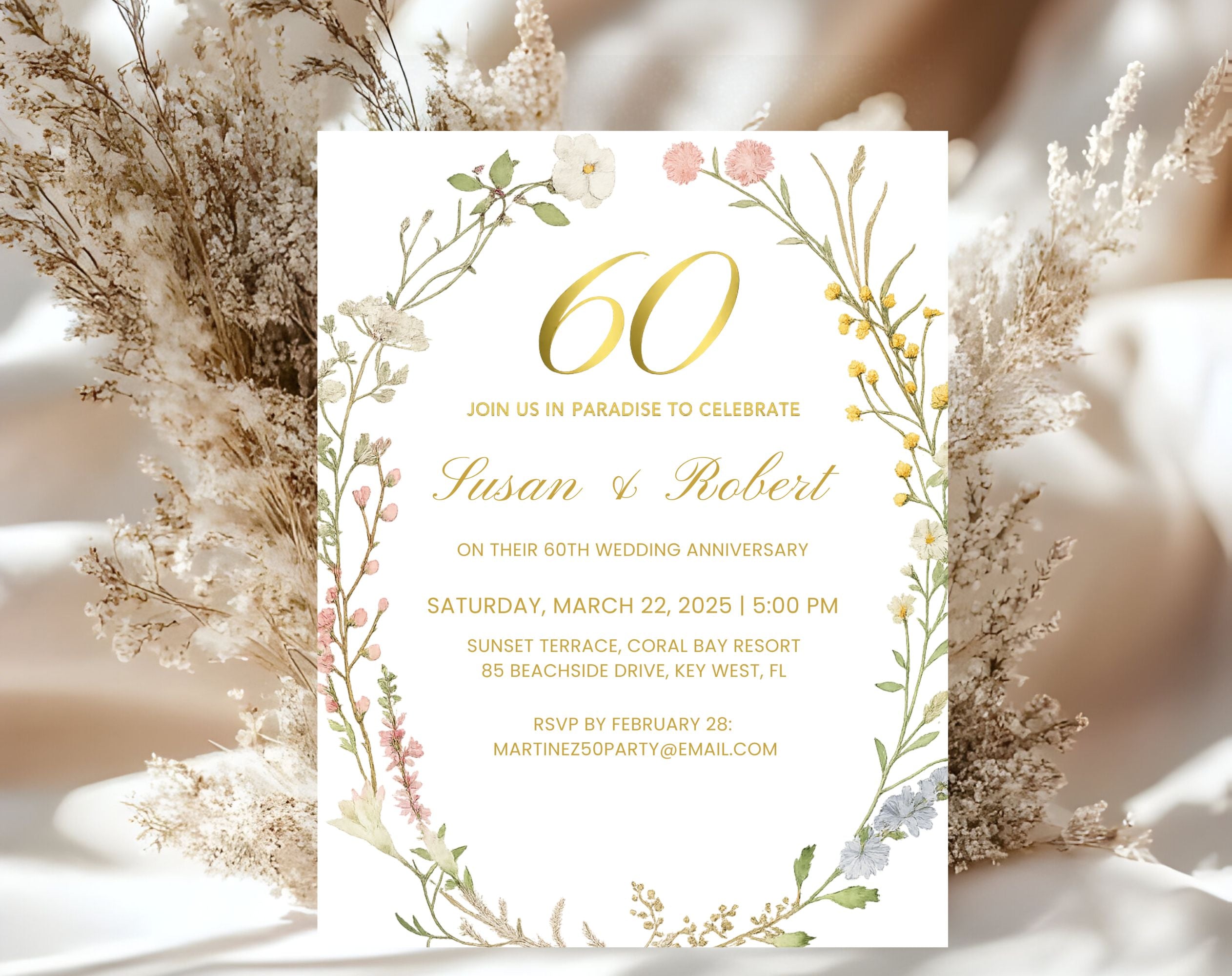 Elegant Floral 60th Wedding Anniversary Invitation