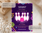 Purple Neon Bowling 8th Birthday Invitation