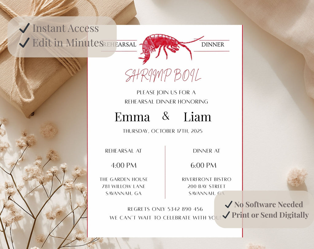 Shrimp Boil Rehearsal Dinner Invitation