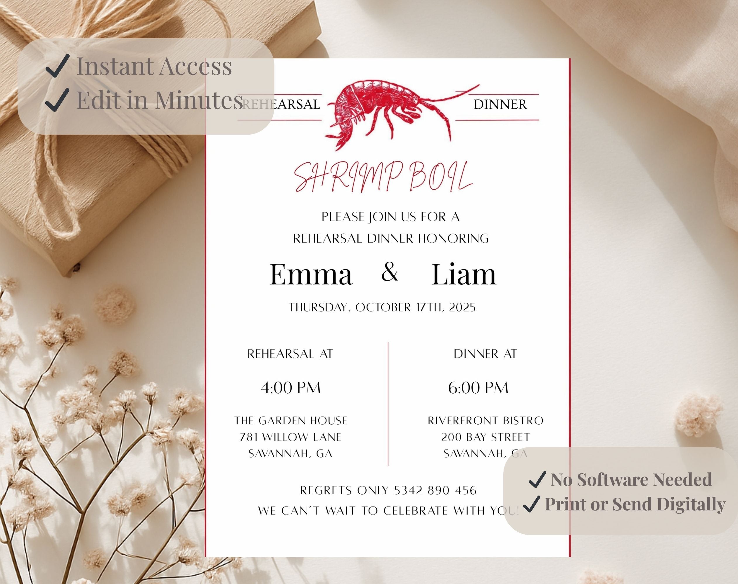 Shrimp Boil Rehearsal Dinner Invitation