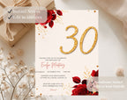 Red Rose Gold 30th Birthday Invitation