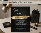 25th gold black Birthday Party Invitation