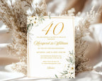 White Gold Floral 40th Wedding Anniversary Invitation