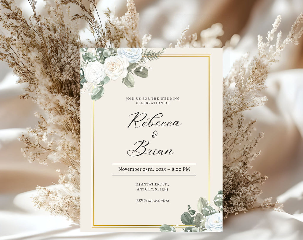 Elegant Green Floral Wedding Invitation