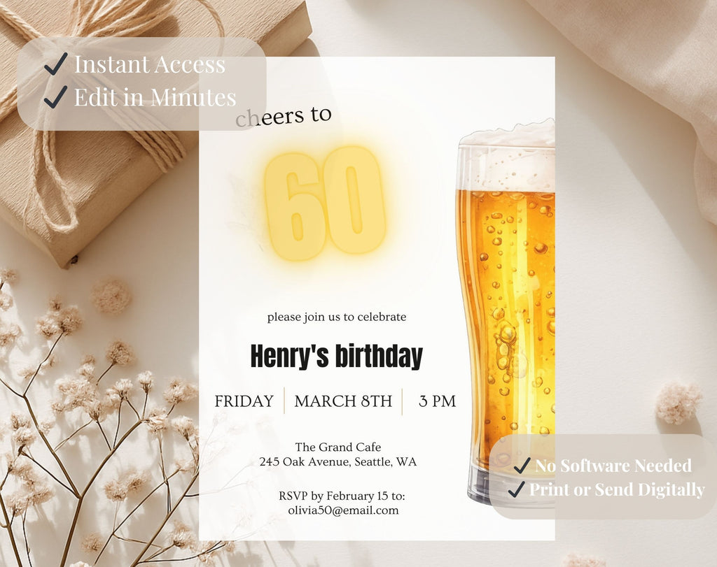 60th Beer Birthday Invitation