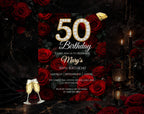 Luxury Red Rose 50th Birthday Invitation