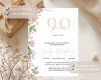 Blush Pink and Green Floral  90th Birthday Invitation