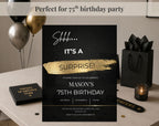 75th gold black birthday party invitation