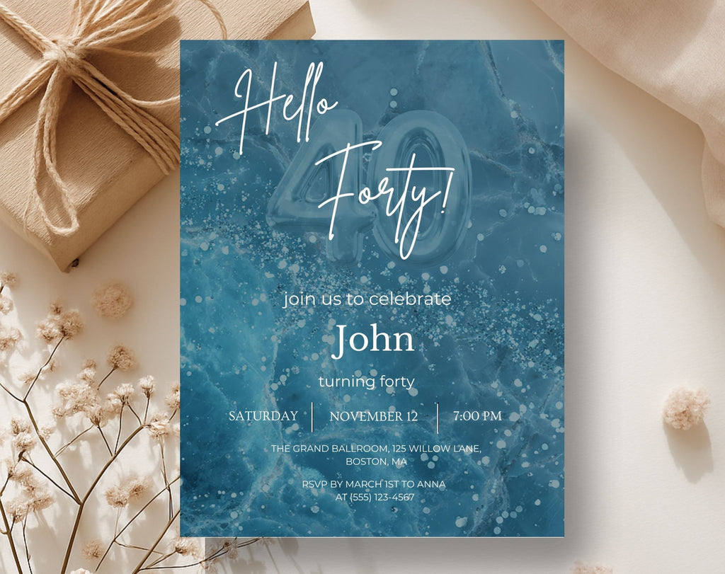 Modern Blue 40th Birthday Invitation