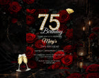 Luxury Red Rose 75th Birthday Invitation
