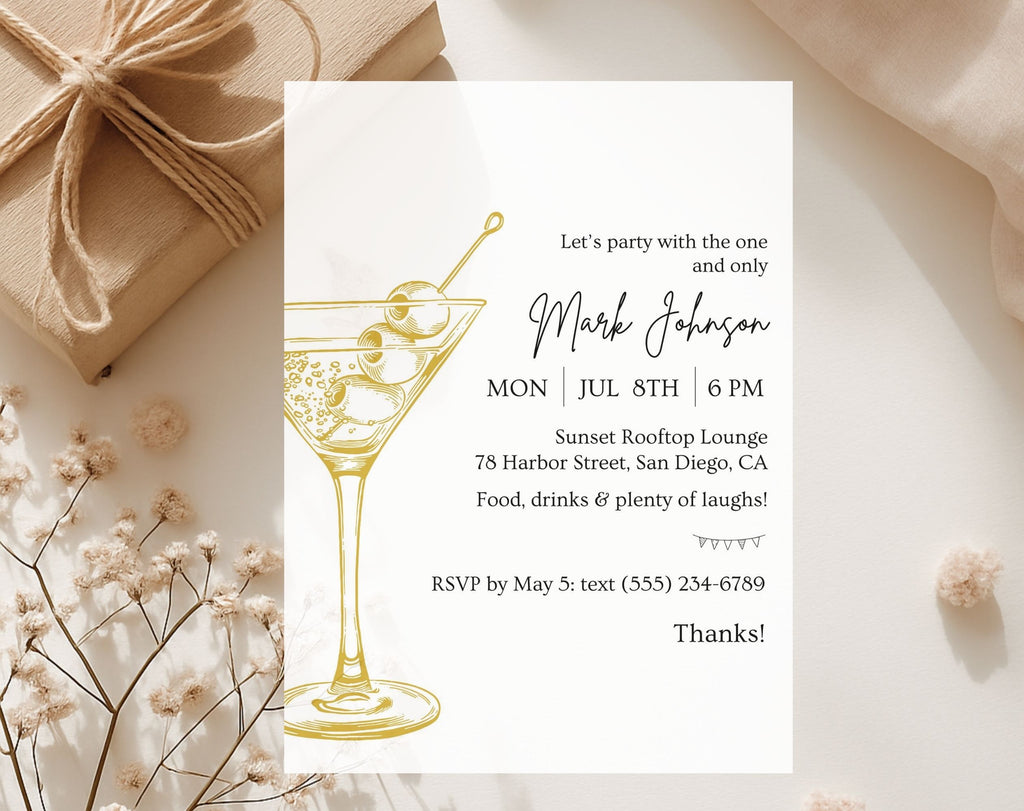Gold Cocktail Birthday Party Invitation