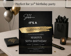 50th gold black Birthday Party Invitation