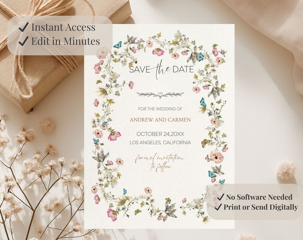 Beige Floral save the date Wedding Invitation