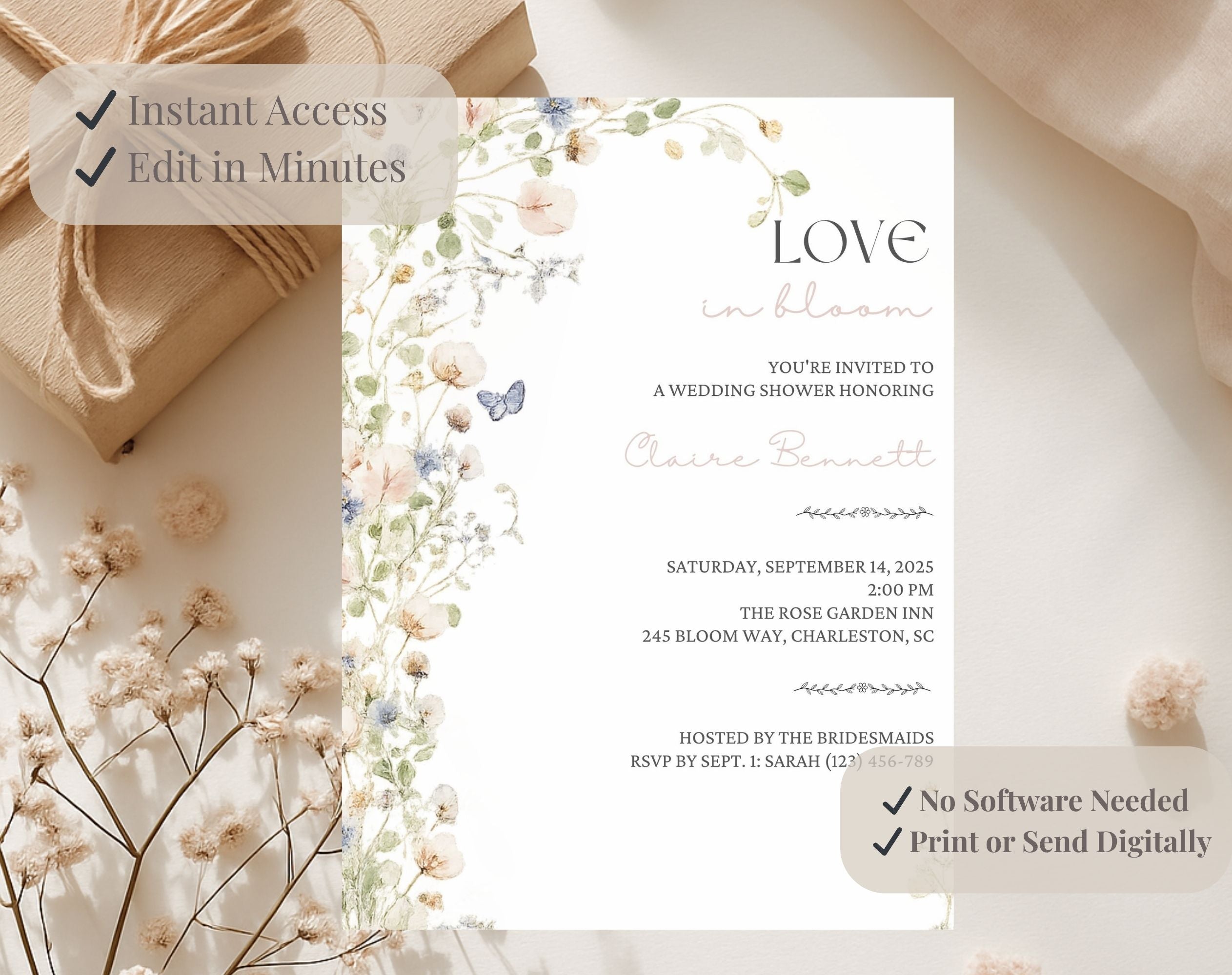Neutral Floral  Love in Bloom Bridal Shower Invitation