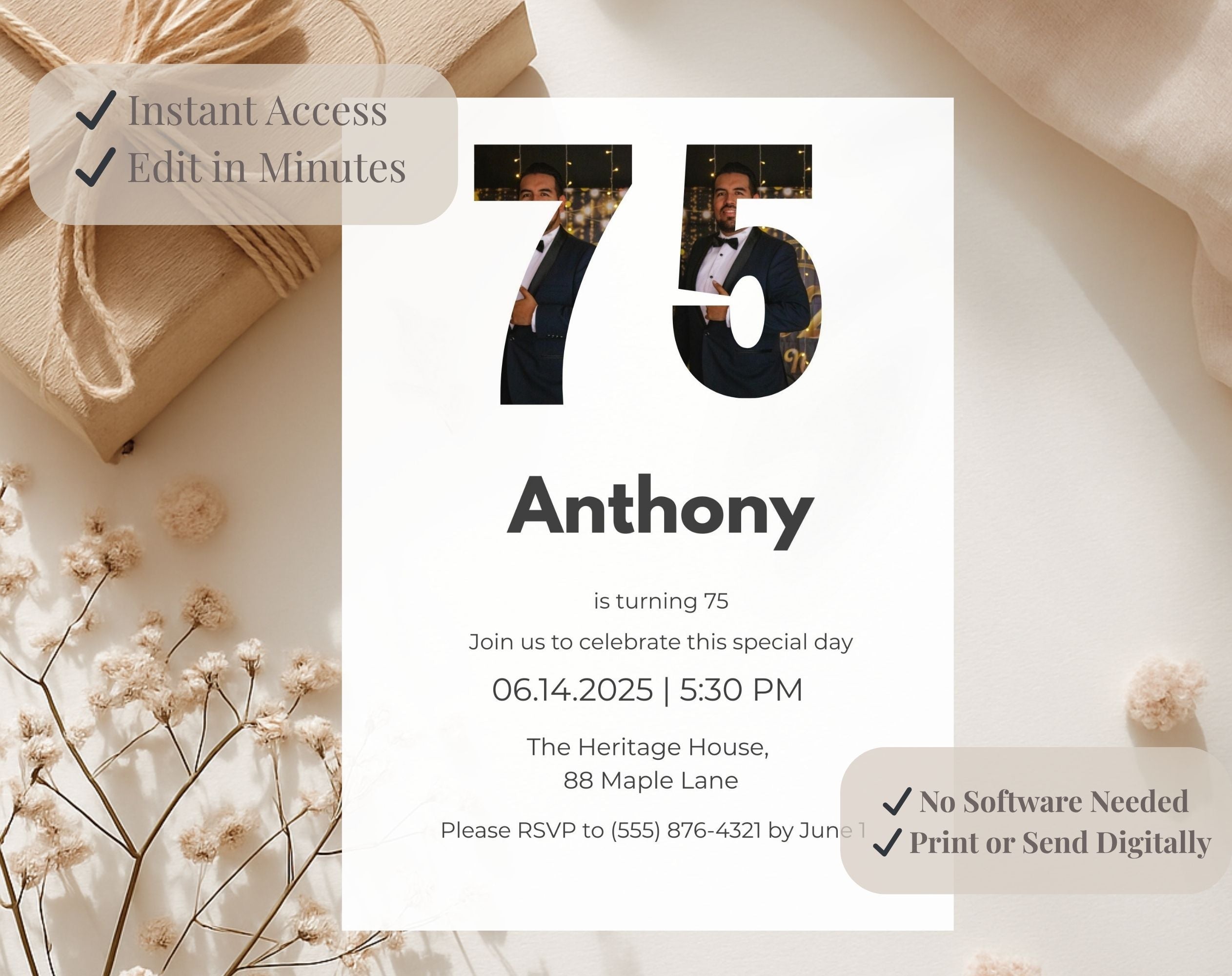 75th Photo Birthday Invitation