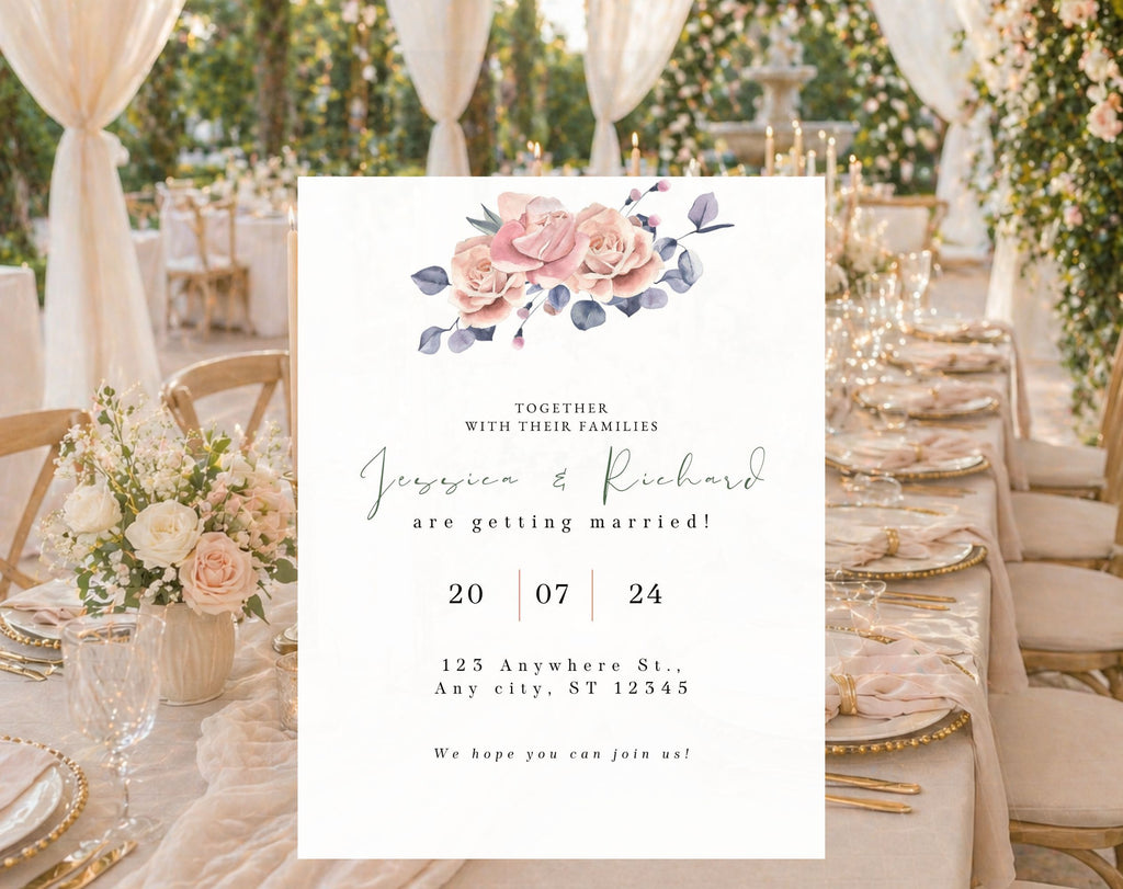 Blush Pink Floral Wedding Invitation