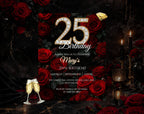 Elegant Red Rose 25th birthday invitation