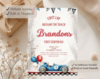 Red Blue Race Car First Birthday Invitation