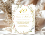 Elegant Floral 40th Wedding Anniversary Invitation
