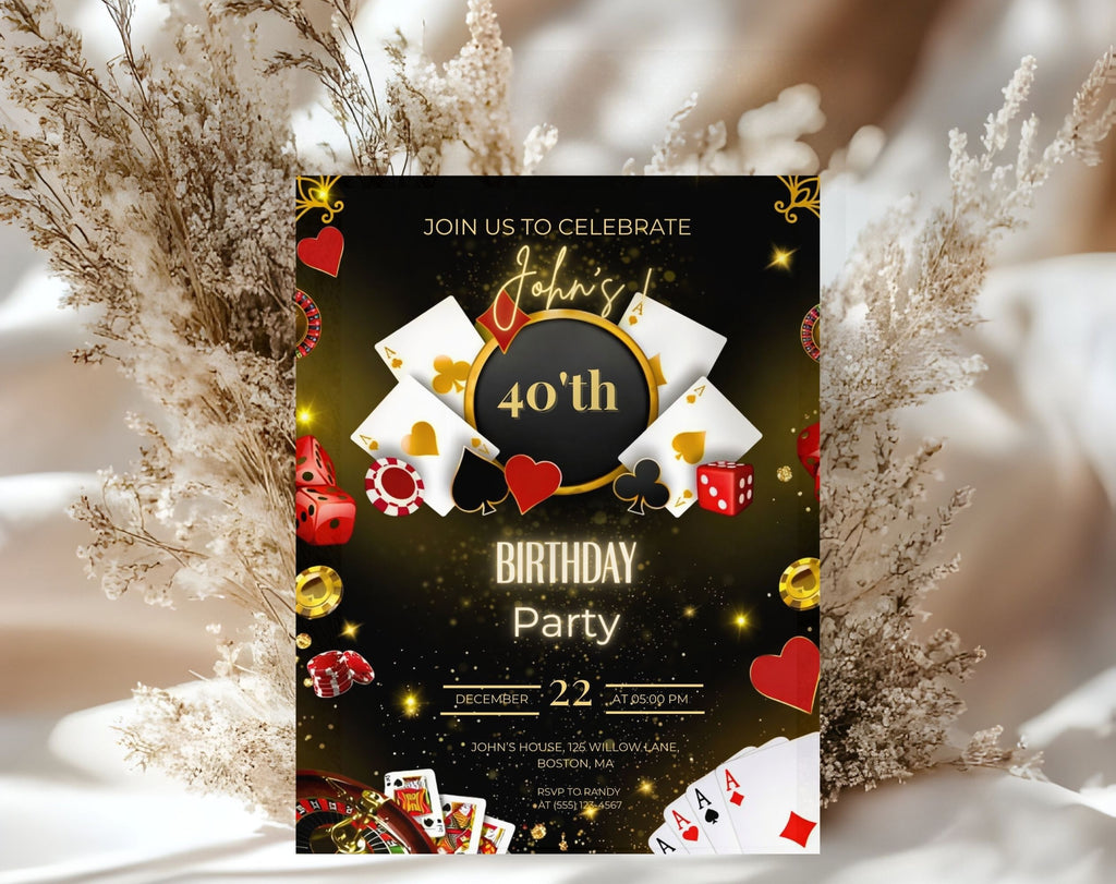 Casino 40th Birthday Invitation