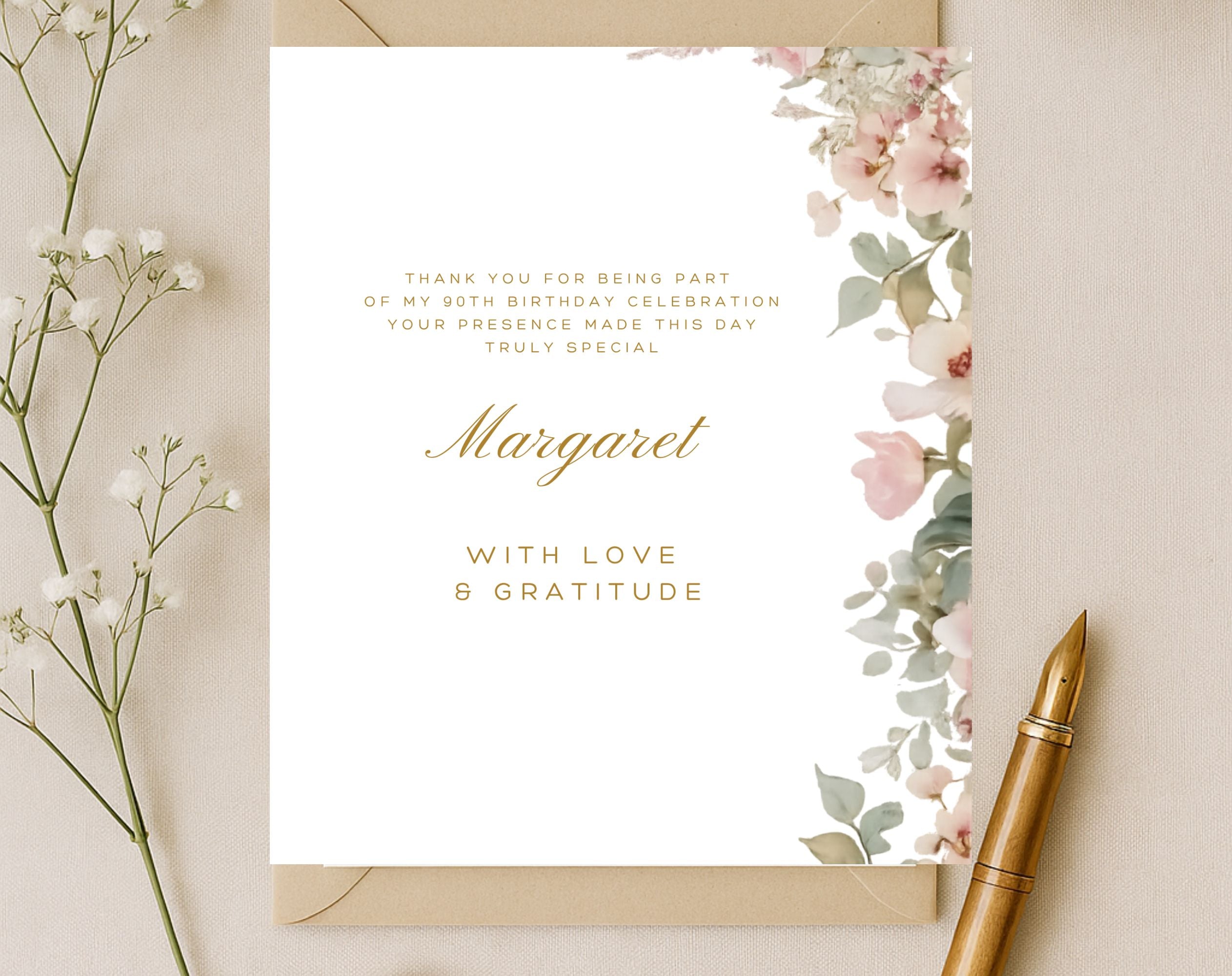 Elegant 90th Birthday Thank You Card