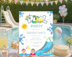 Blue Green Pool Party Kids birthday Invitation