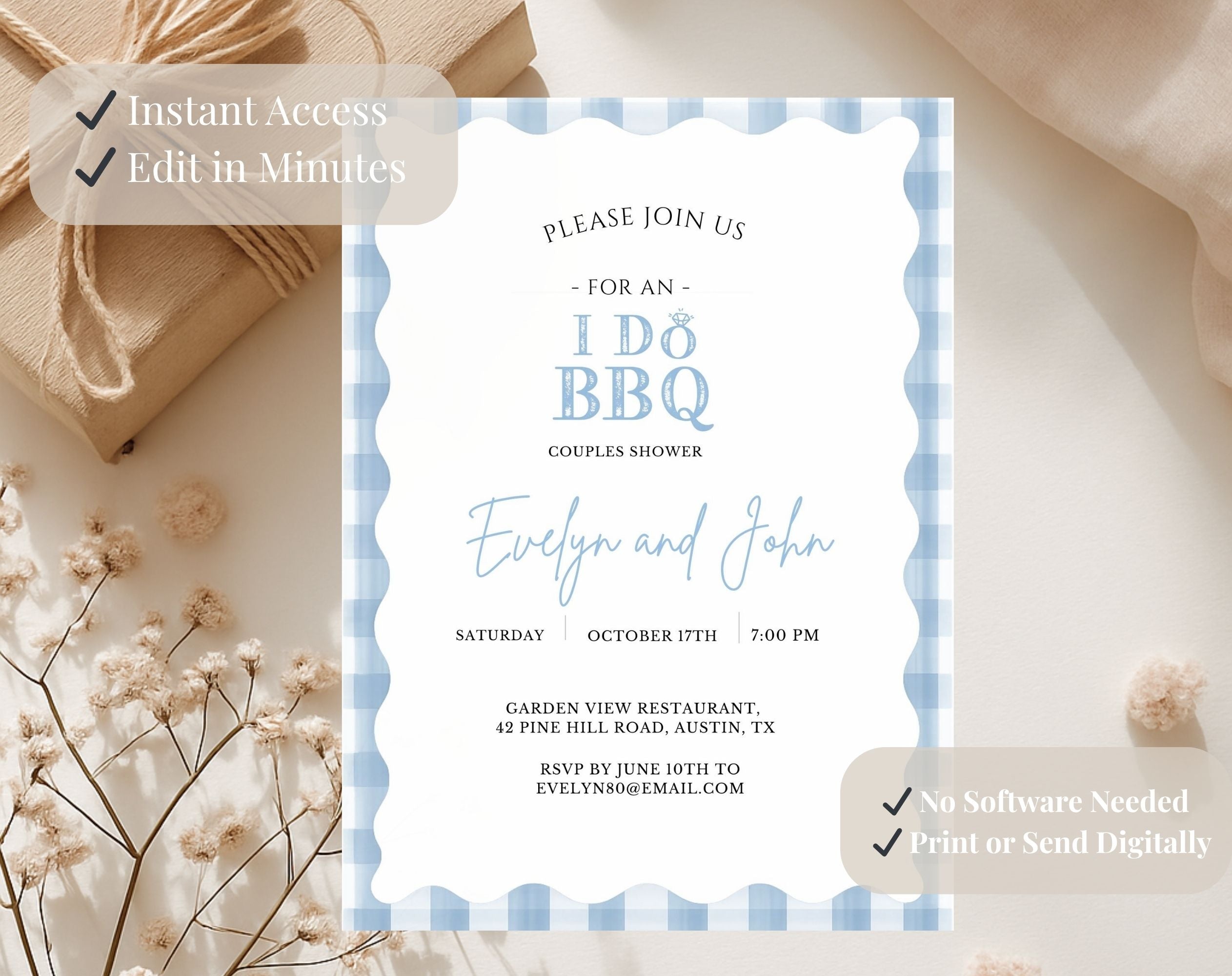 Blue and White I Do BBQ Invitation