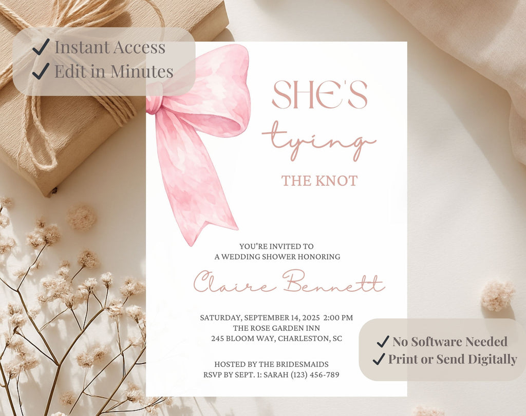 She's Tying the Knot Blush Pink Bridal Shower Invitation
