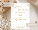 White and Gold 20th Birthday Invitation