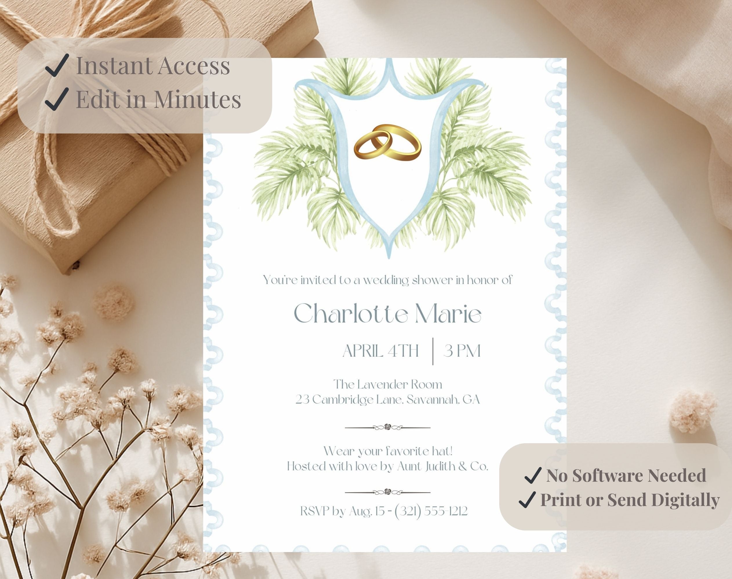 Tropical Blue and Green Bridal Shower Invitation
