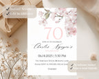 White Elegant Pink Cherry Blossom 70th Birthday Invitation